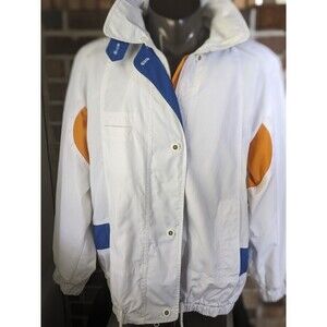 Vtg 80's Revival Windbreaker Sporty White W/Color Accents Retro L Jacket Y2K